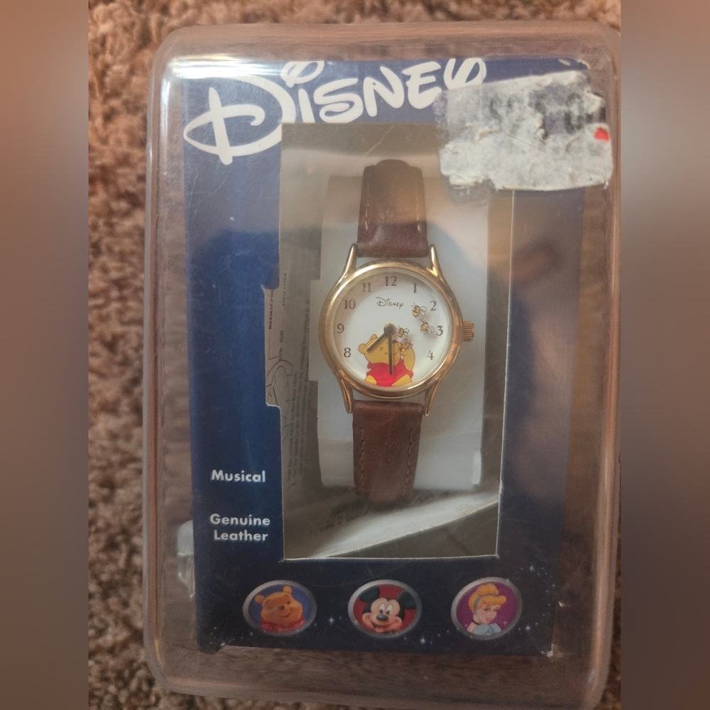 Disney Gold and Brown Leather Watch Vintage Y2k